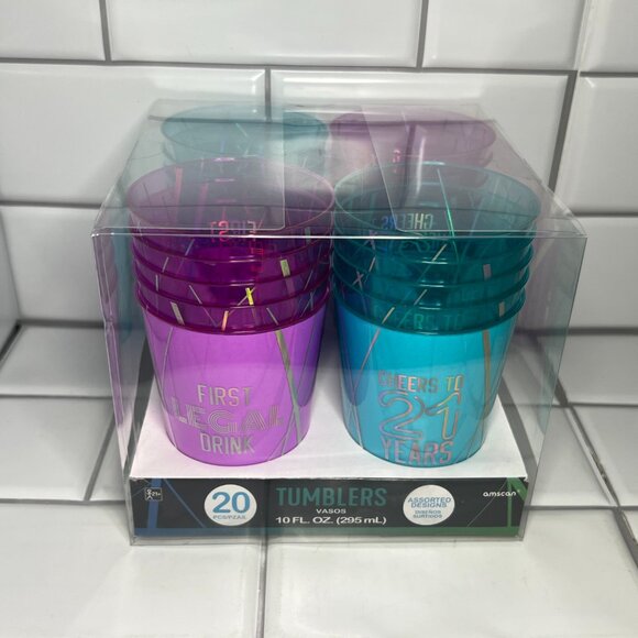 Amscan Iridescent Pink & Blue Finally 21 Birthday Plastic Tumbler Cups 10oz 20Ct - Picture 2 of 6